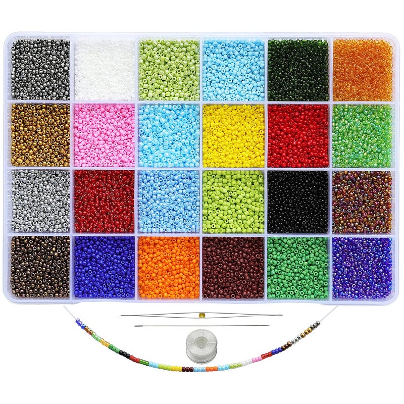 BALABEAD Size 2mm 12/0 Glass Seed Beads About 21600pcs in Box 24 Multicolor Assortment Small Seed Beads for Jewelry Making (900pcs/Color, 24 Colors) - Image 1